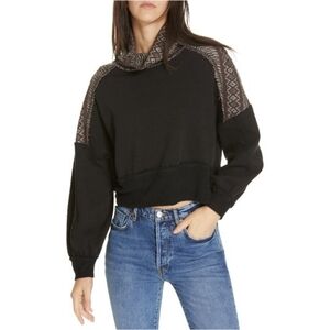 Free People Black/Brown Cropped Lodger Top